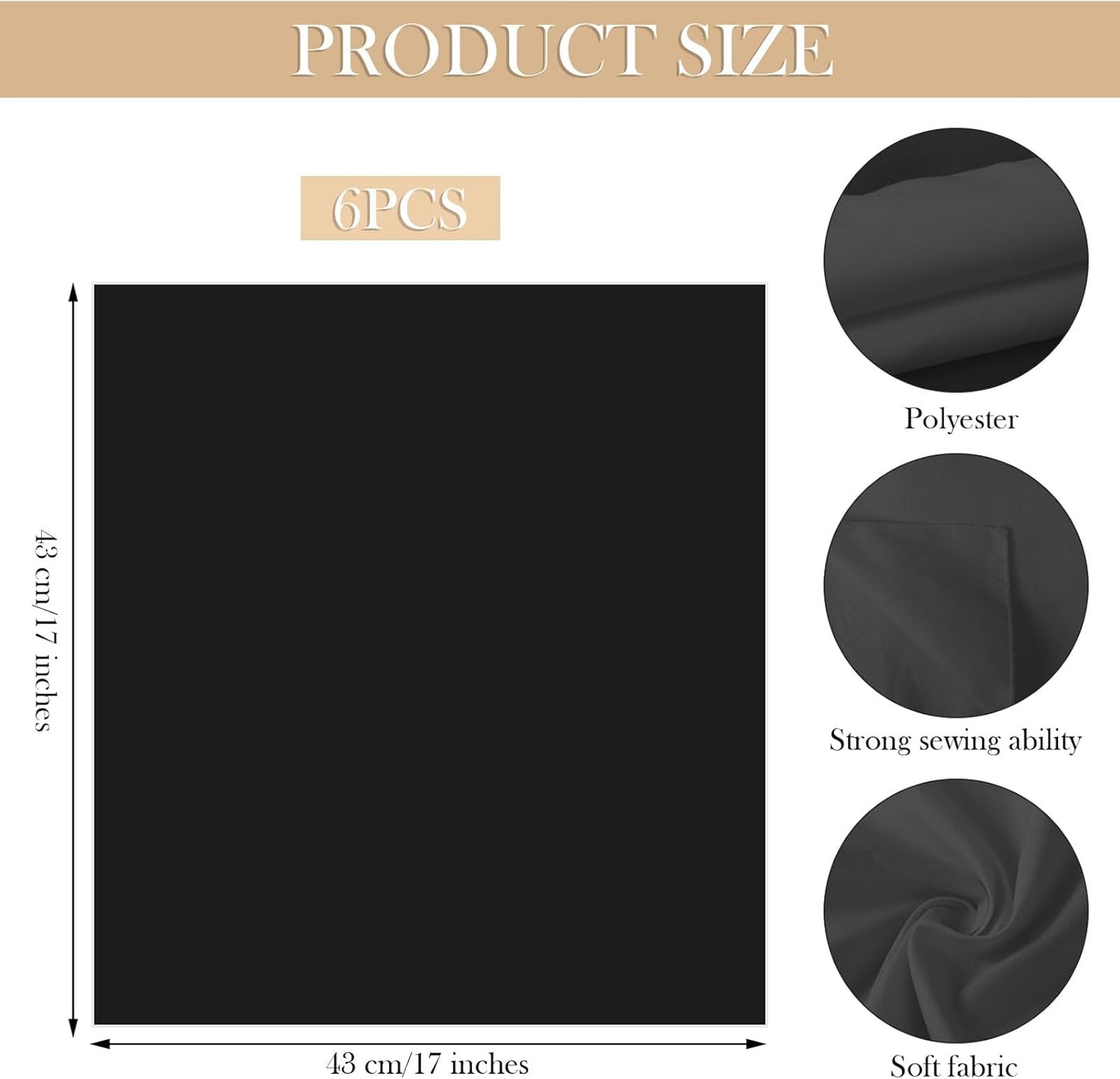 Set 6 servilletas tela negra 20x20pulg poliéster reutilizables