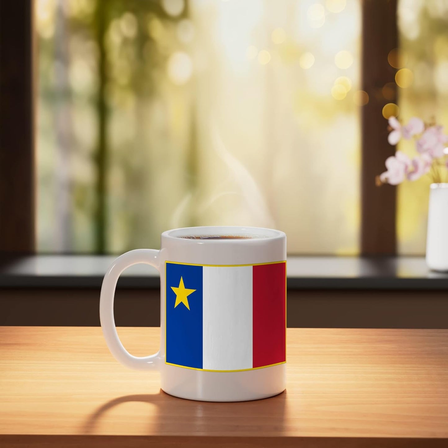 Taza cerámica Acadian Flag de Acadiens blanca