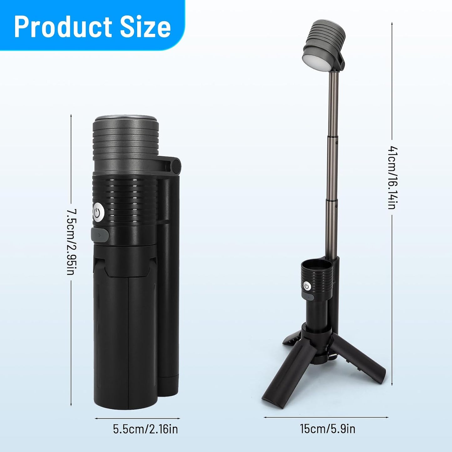 Linterna camping LED impermeable con imán negro
