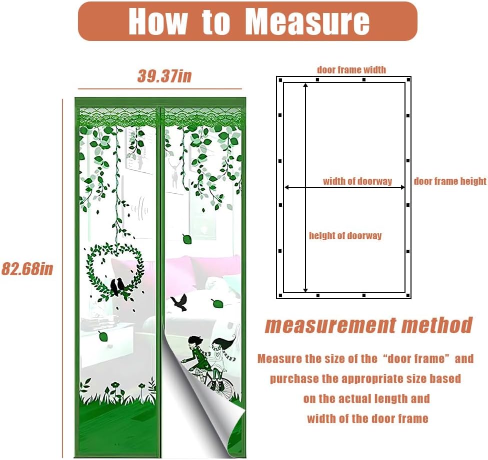 Puerta mosquitera magnética 39x83pulg malla hojas verdes