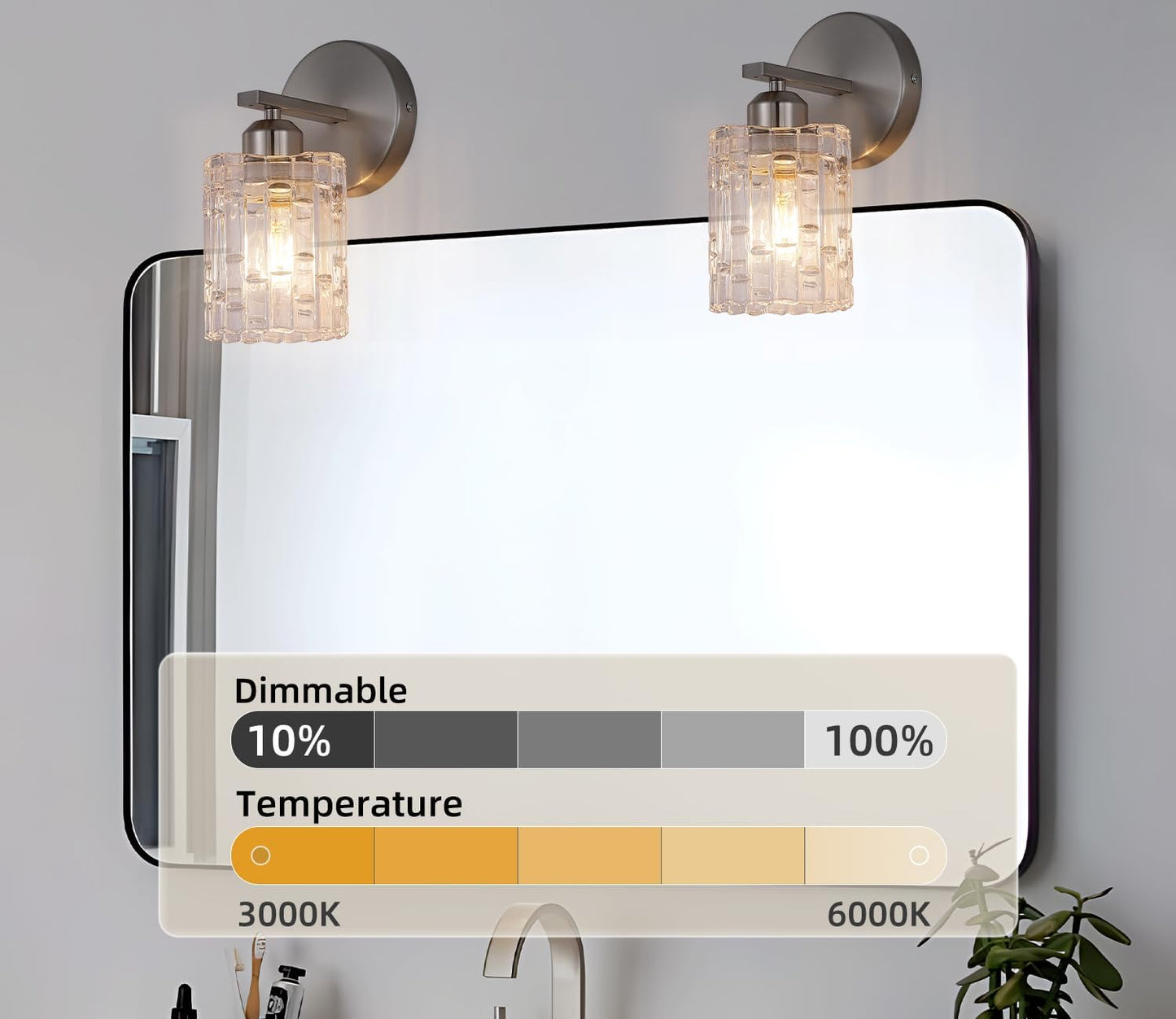 2 Luces Tocador Cristal Níquel Aplique Pared Moderno