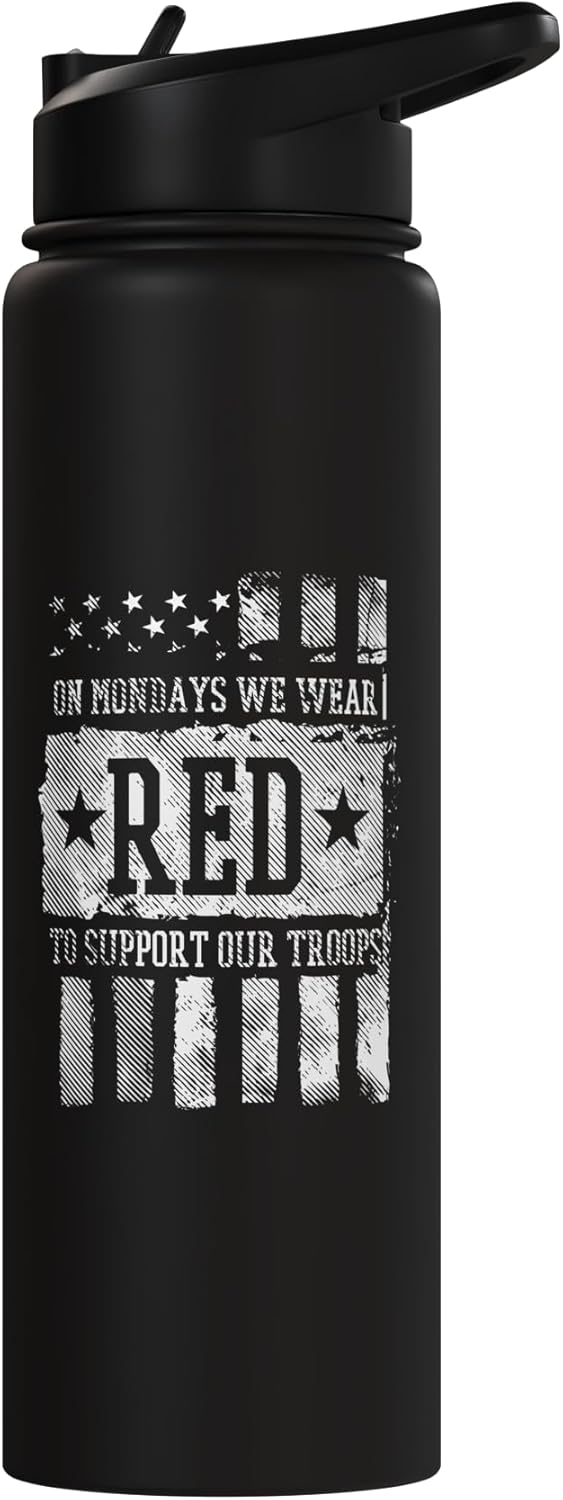 Botella agua acero inox aislada con bandera Memorial Day