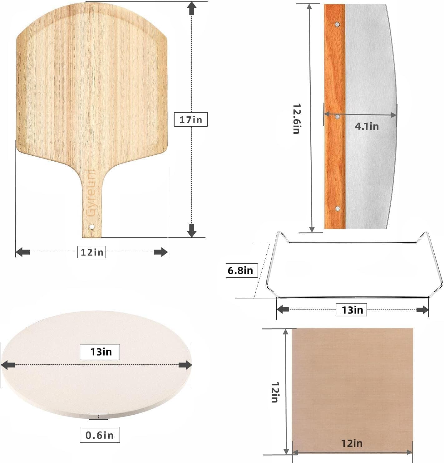 Set 5 piedras pizza 13pulg roble estante cortador y papel cocina