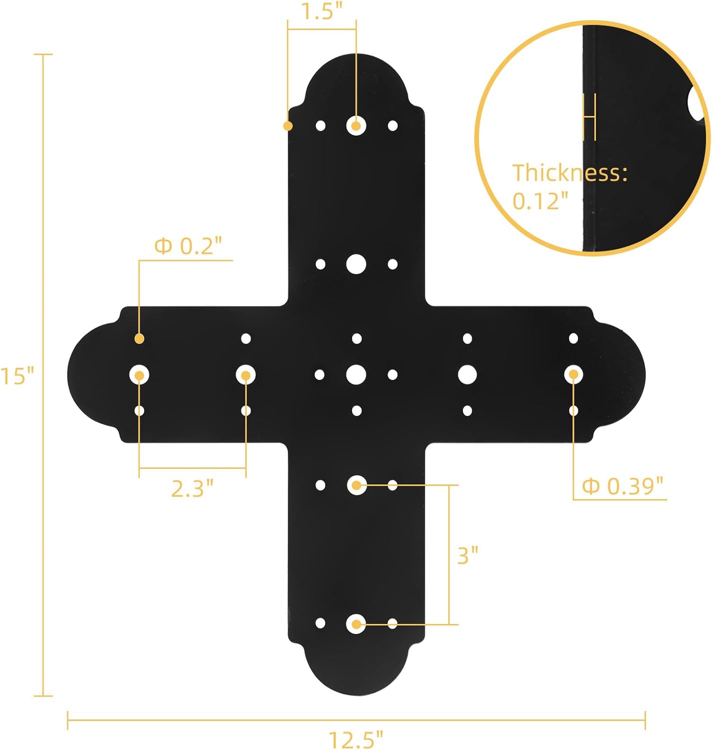 Placa reparación cruzada 14x12.5pulg conector soporte madera negro