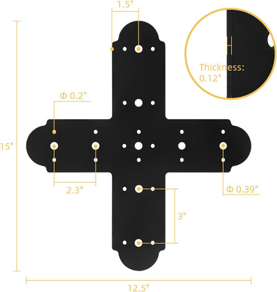 Placa reparación cruzada 14x12.5pulg conector soporte madera negro