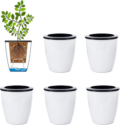 6 Macetas Riego Automático 3.5pulg Blancas para Plantas Hierbas