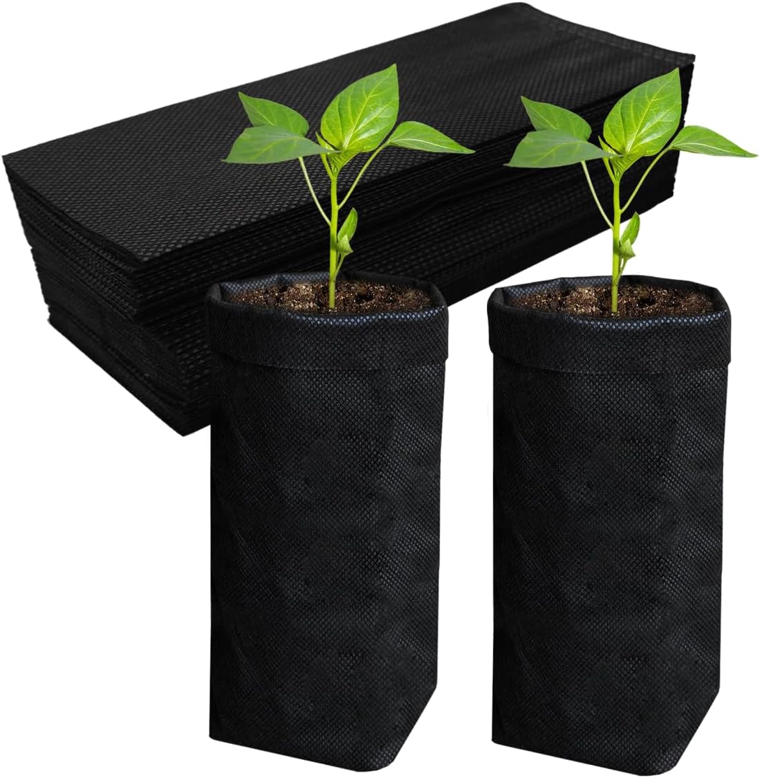 100 Bolsas Cultivo 13.5pulg Raíces Profundas Negro