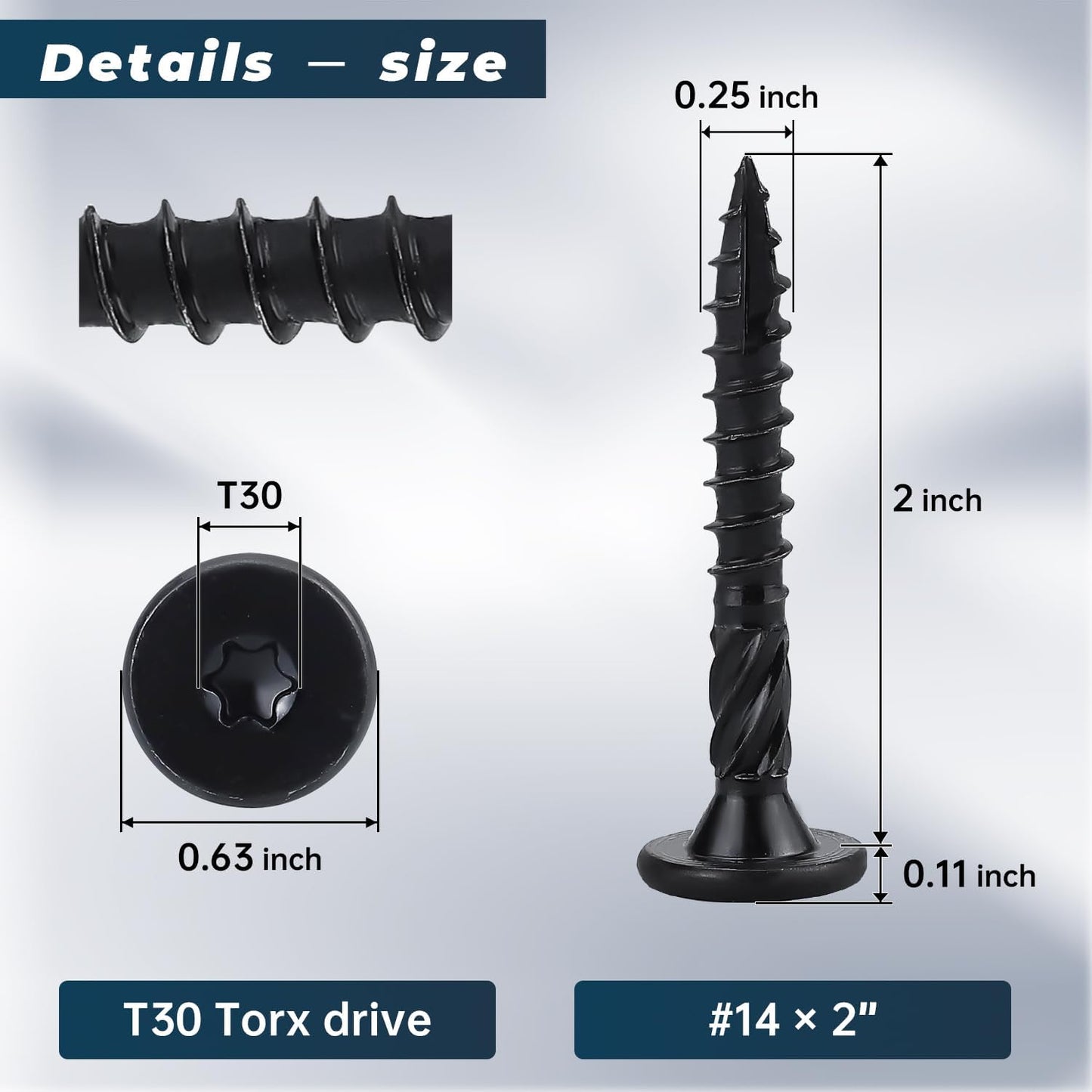 Tornillos madera estructura exterior 50pz negro