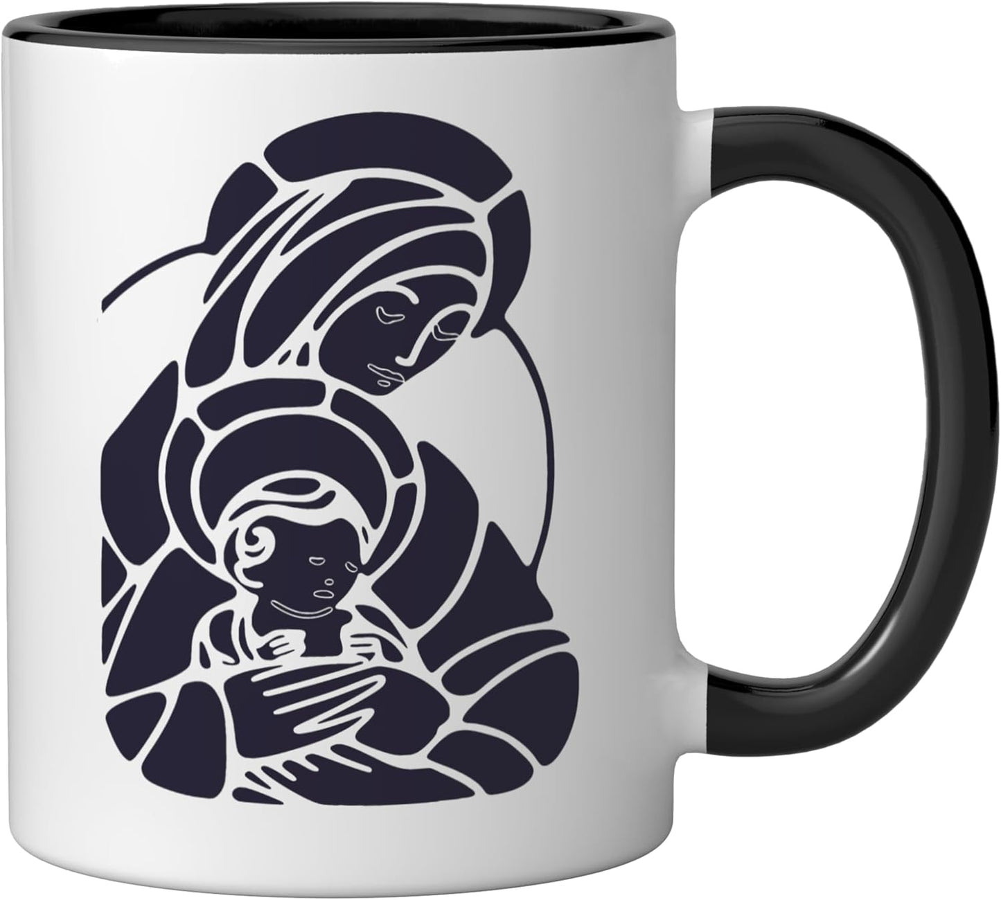 Taza cerámica diseño Virgen María niño negro/blanco