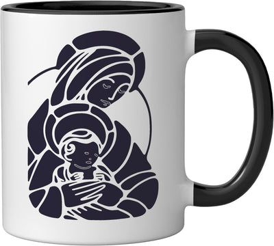 Taza cerámica diseño Virgen María niño negro/blanco