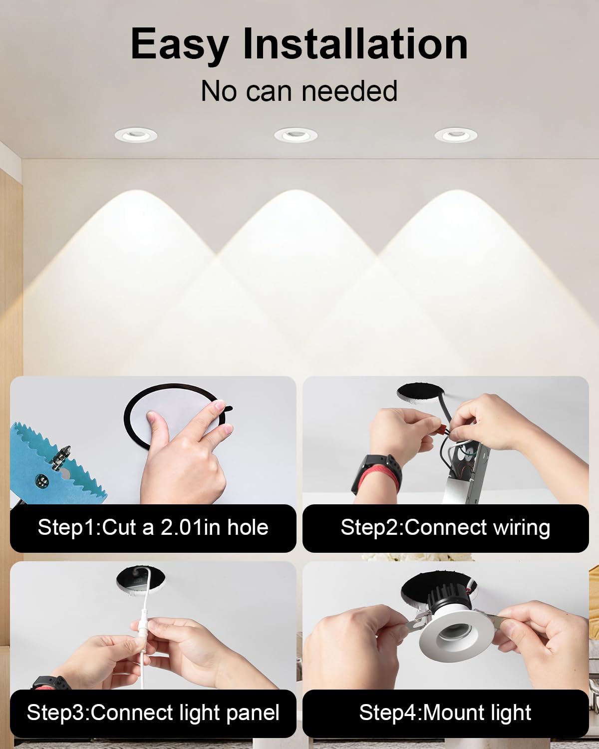 Iluminación LED empotrable 2pulg set 6 blanco regulable CCT