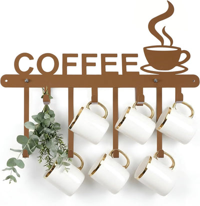 Soporte metálico para tazas de café con 8 ganchos, organizador para bar y cocina