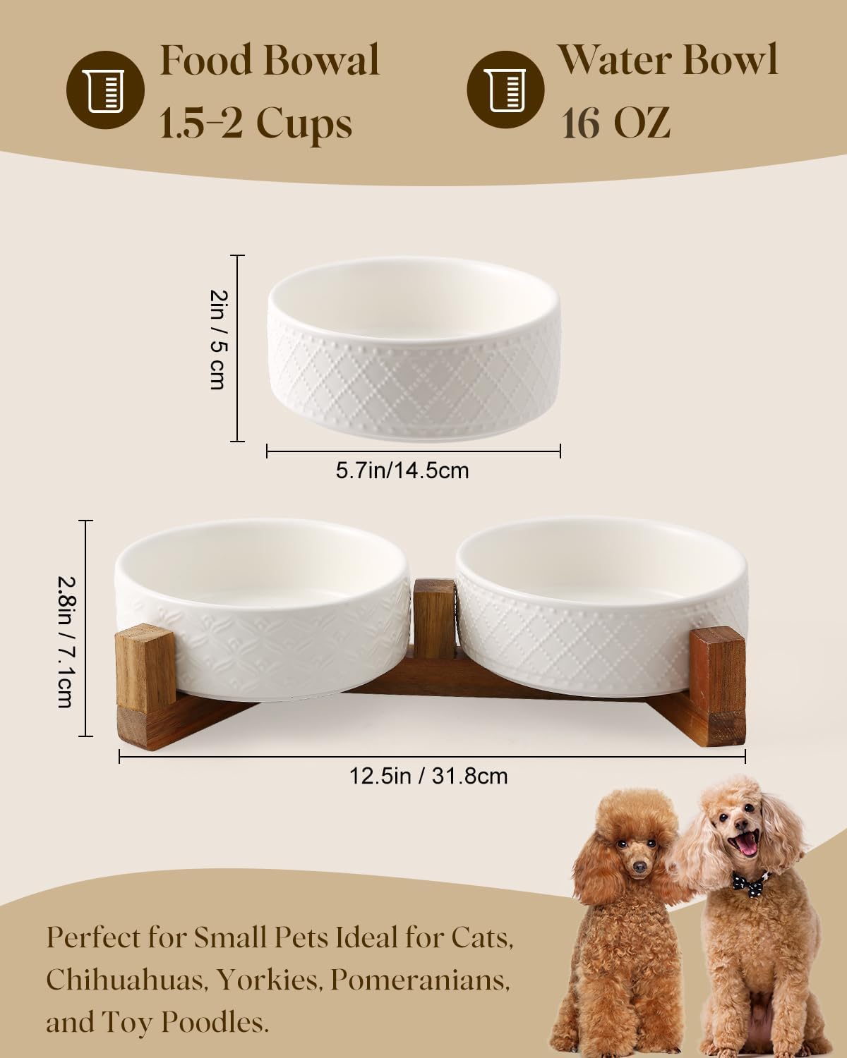 Juego cuencos cerámica perros soporte acacia