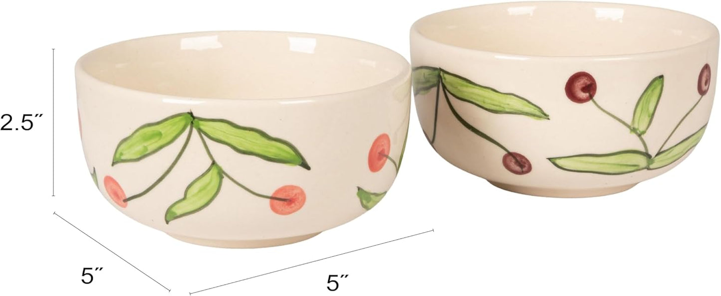 Set 6 Cuencos Cerámica Pintados Mano Cereza Multicolor