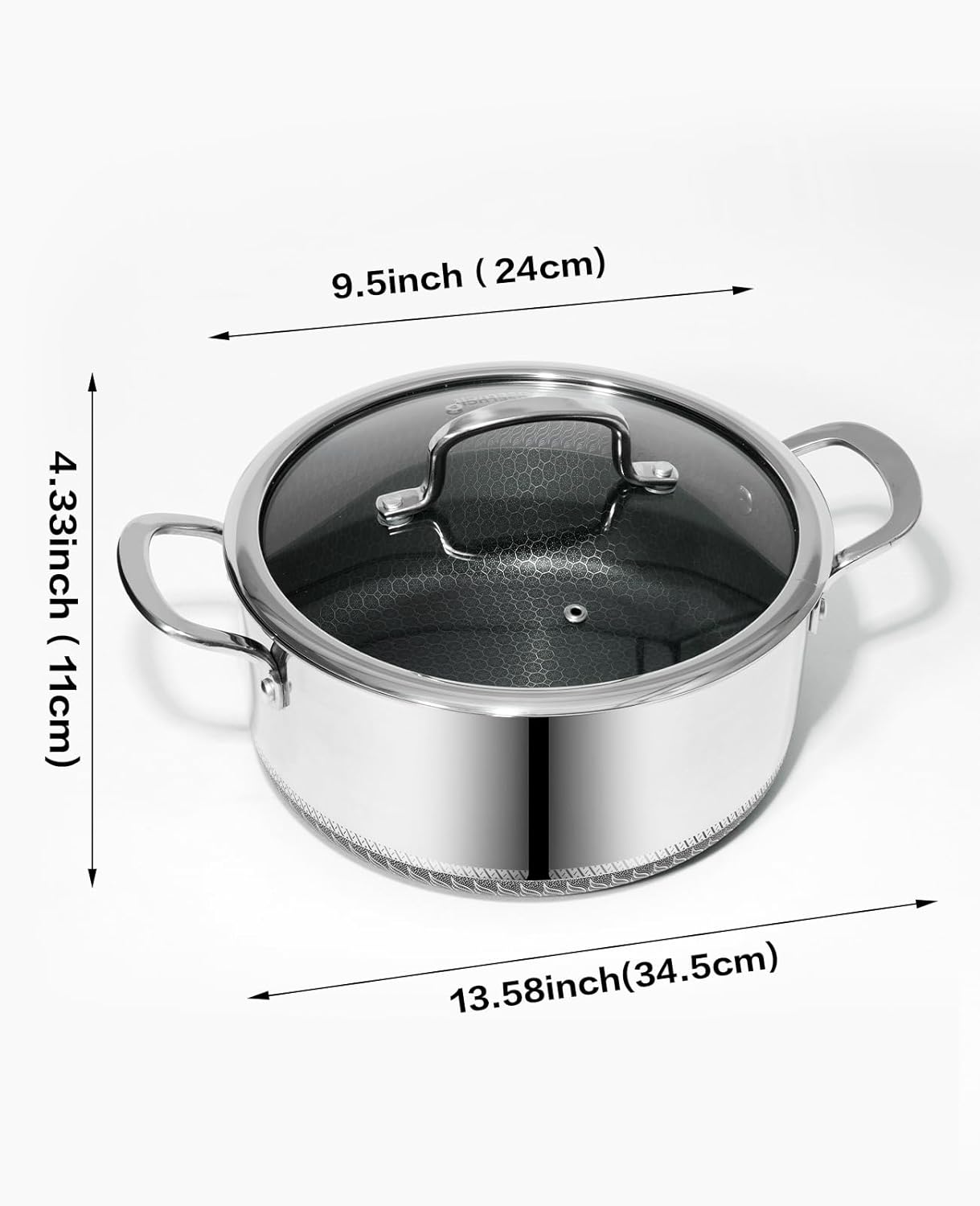 Olla antiadherente 5qt con tapa vidrio apto horno y lavavajillas