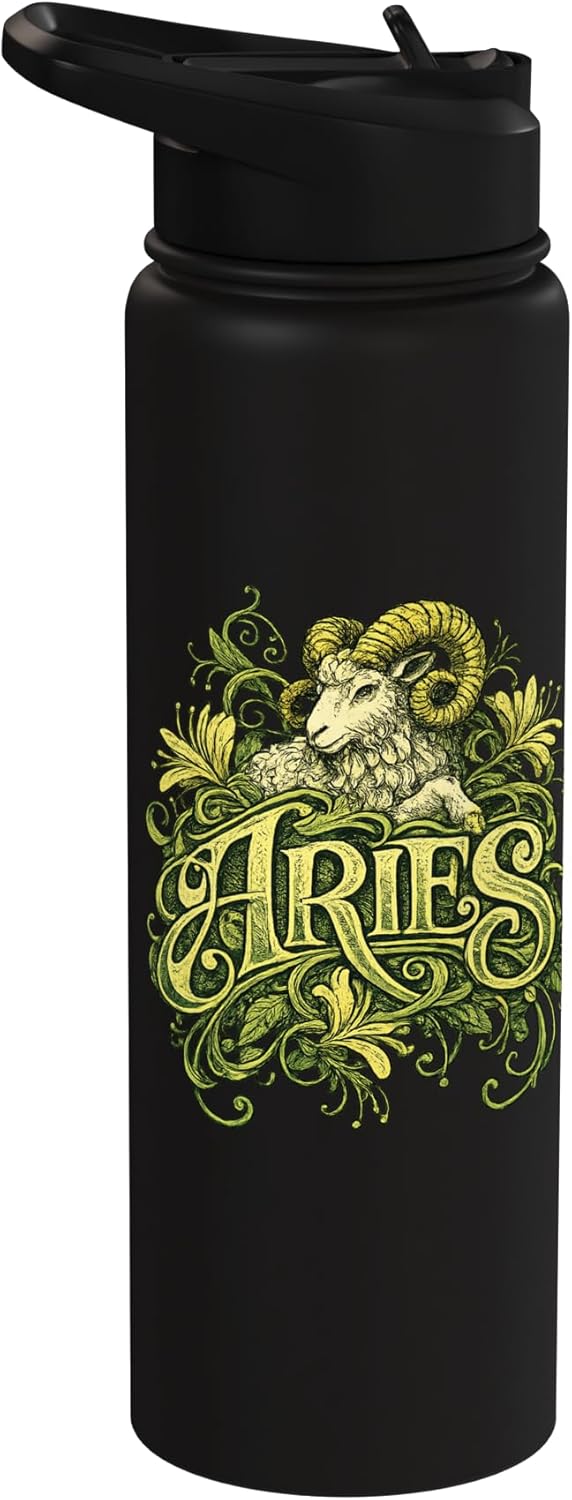 Botella de agua acero inoxidable arte botánico Aries Ram vintage
