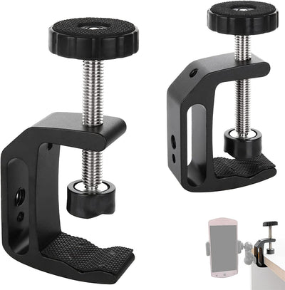 2 abrazaderas C universales orificios 1/4 y 3/8 soporte escritorio