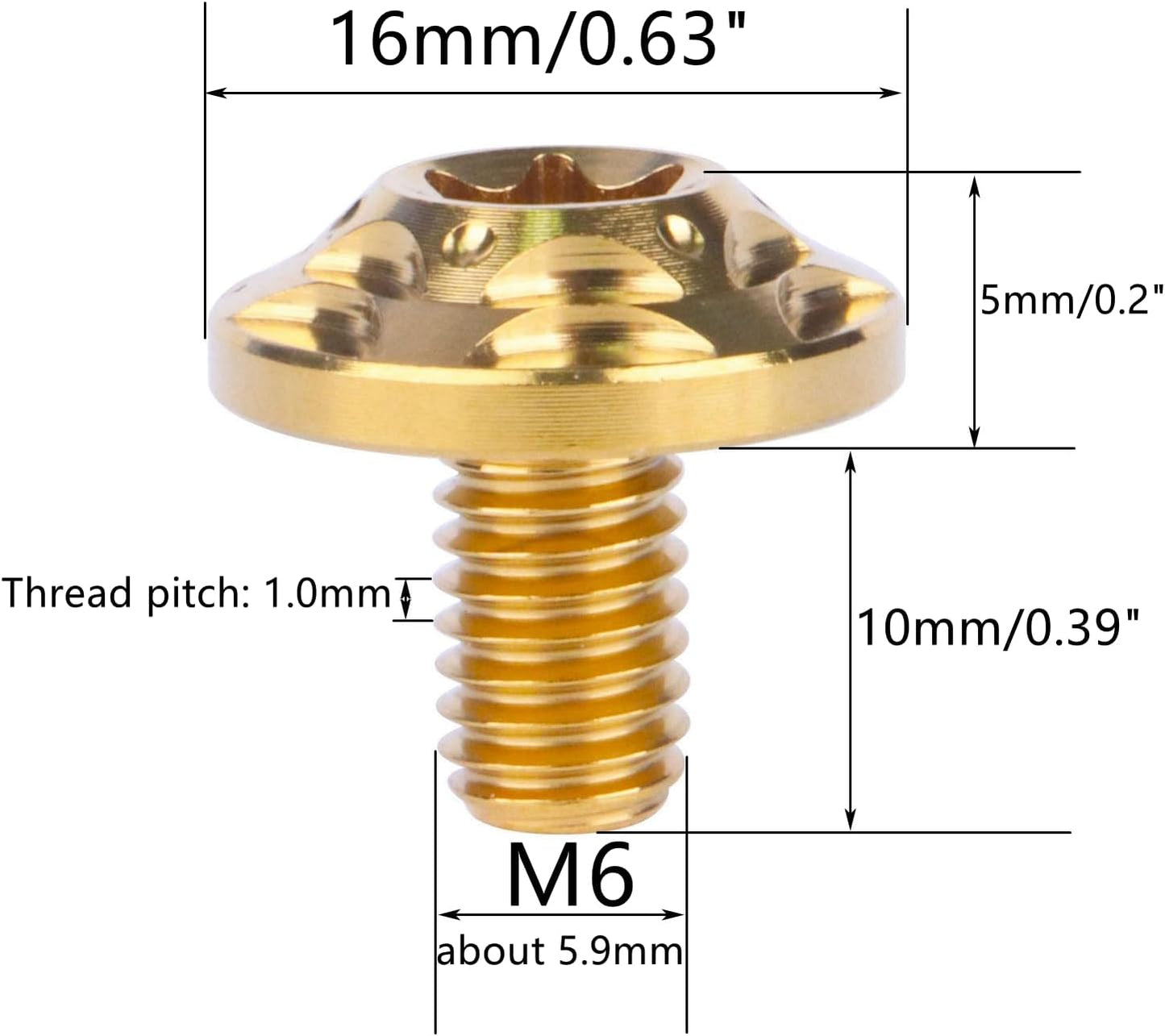 Tornillos Titanio M6 Torx T40 para Bicicleta Motocicleta 4 Uds Oro