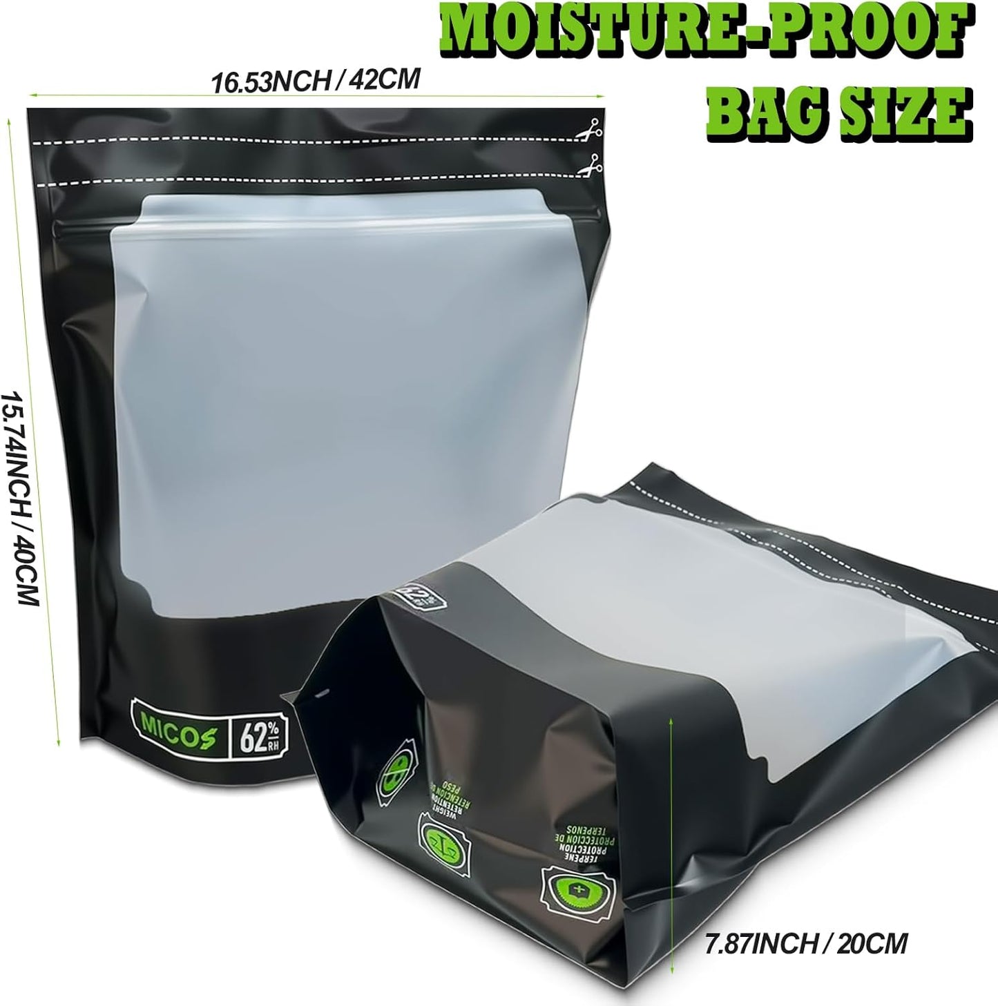 5 Bolsas Control Humedad 1lb Reutilizables 62%RH Sellables 16oz