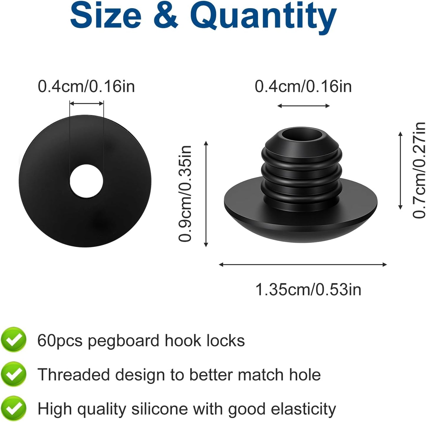 60 Ganchos Silicona Tablero Clavijas 1/4pulg Negro