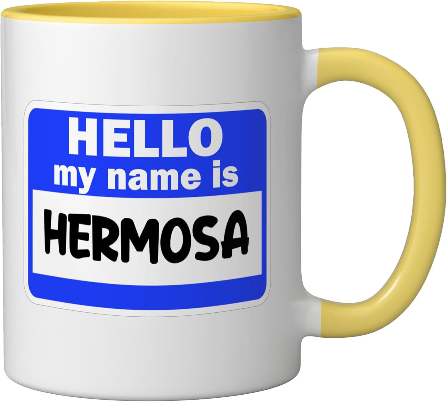 Taza cerámica para presentación Funny Hi Hello Mi nombre es Hermosa Amarillo/Blanco