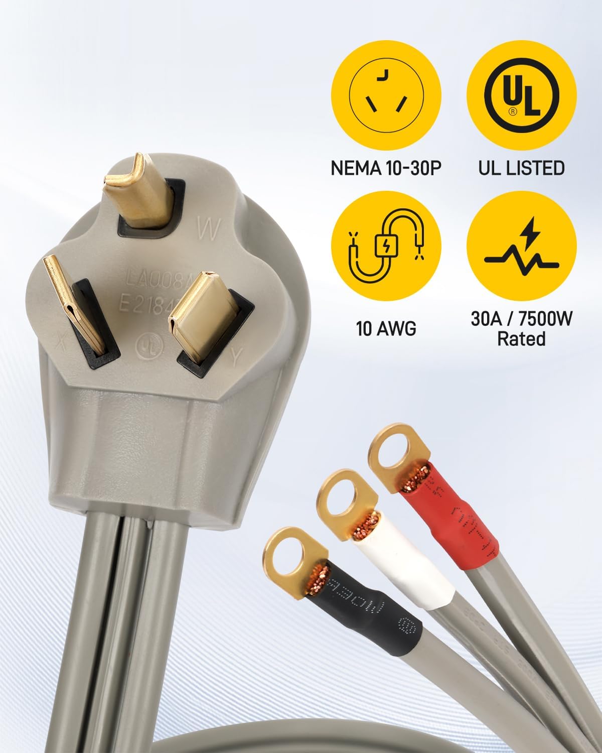 Cable secadora 3 clavijas NEMA 10-30P 30A