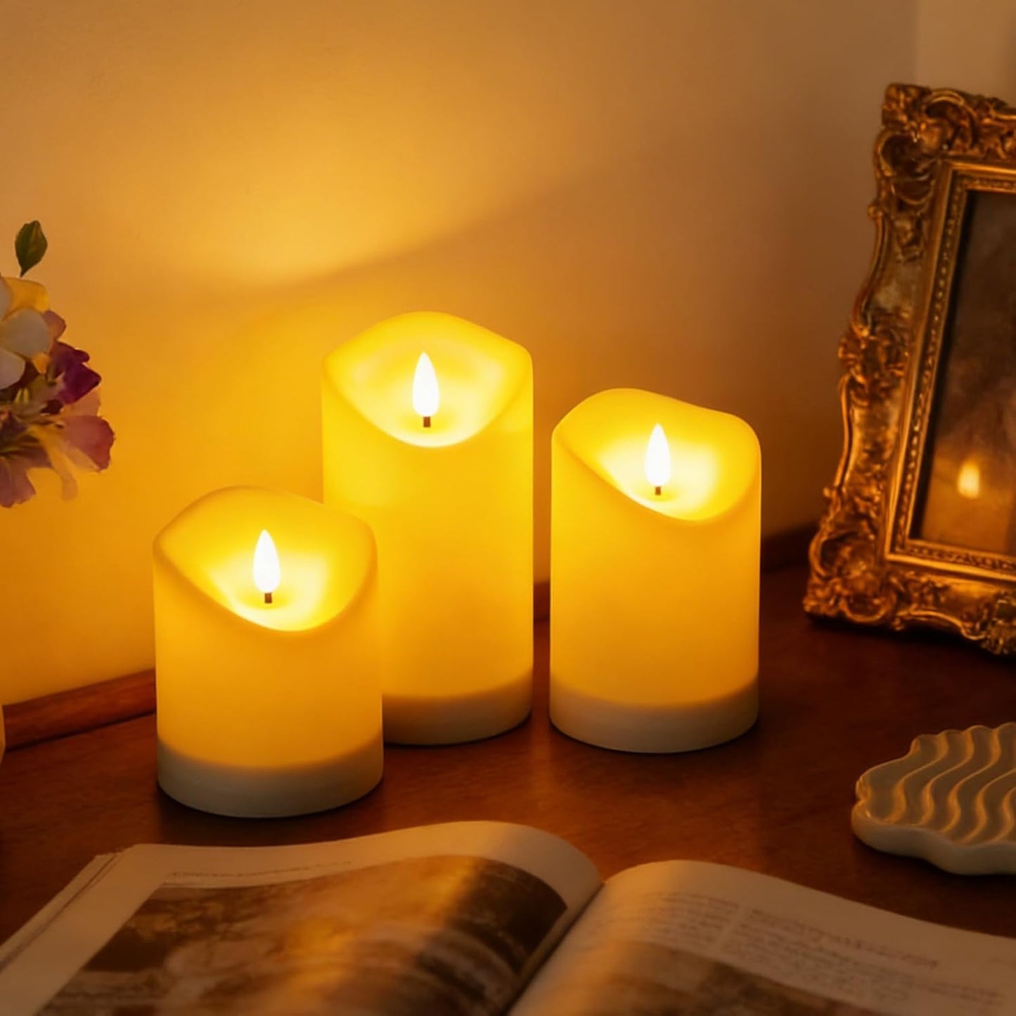 Velas LED solares impermeables paquete 3 blancas jardín
