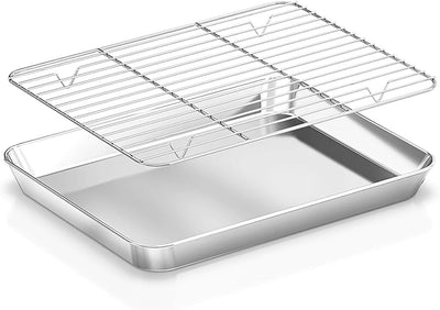 Juego de 2 bandejas de acero inoxidable para servir y decorar