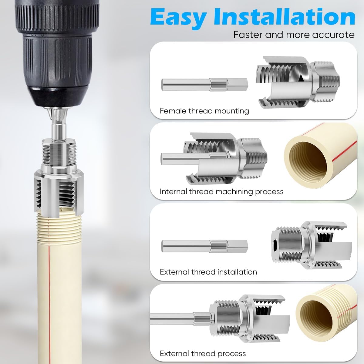 Kit enhebrador PVC doble función 1/2 y 3/4pulg