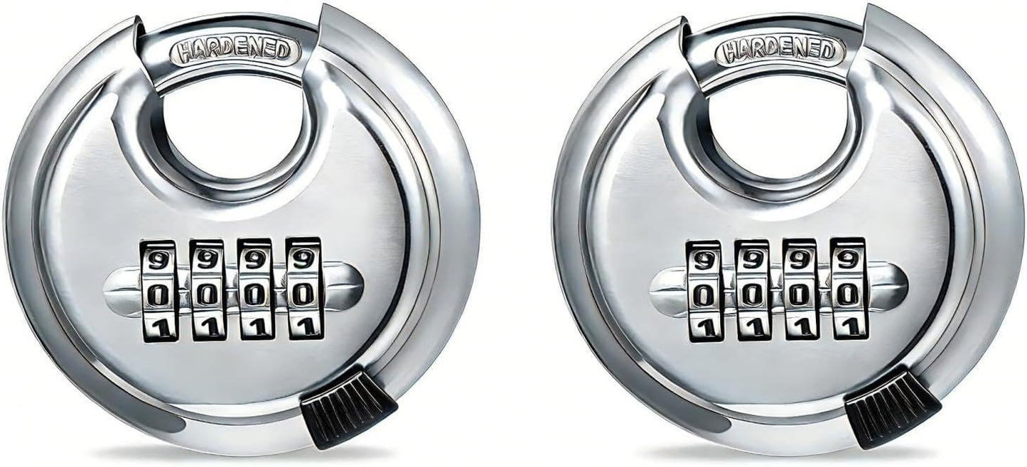 Candado disco acero inox combinación 4dígitos redondo plateado