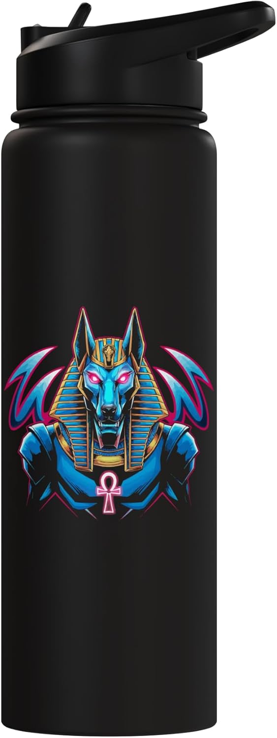 Botella agua acero inox aislada dios Anubis Egipto