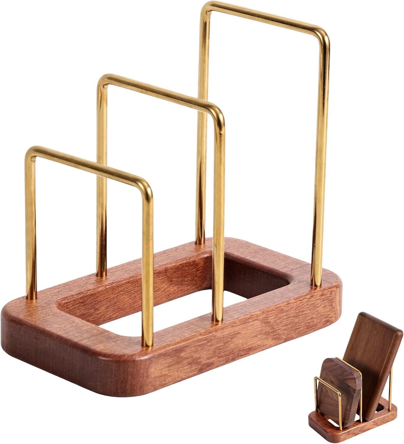 Soporte para tabla de cortar con base de madera y organizador de platos