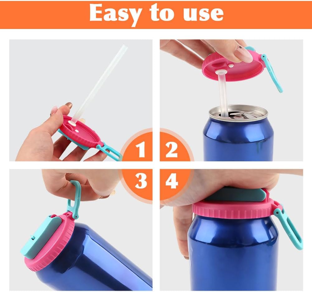 8 Tapas Latas Refresco con Pajita Reutilizable