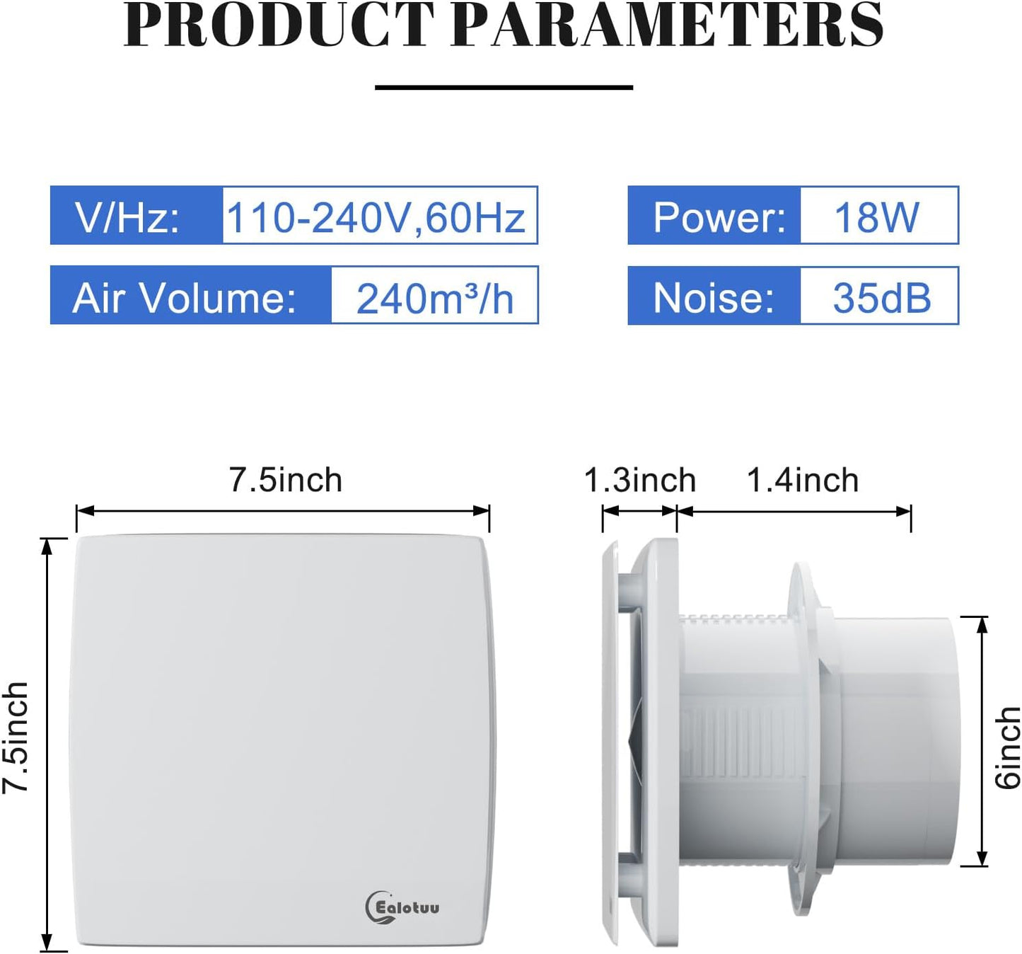 Extractor baño 6pulg ventilador pared 141CFM IPX4 35dB