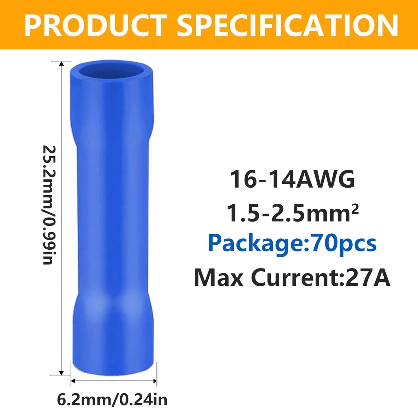 Conectores crimpado cables 16-14 AWG azul pack 70