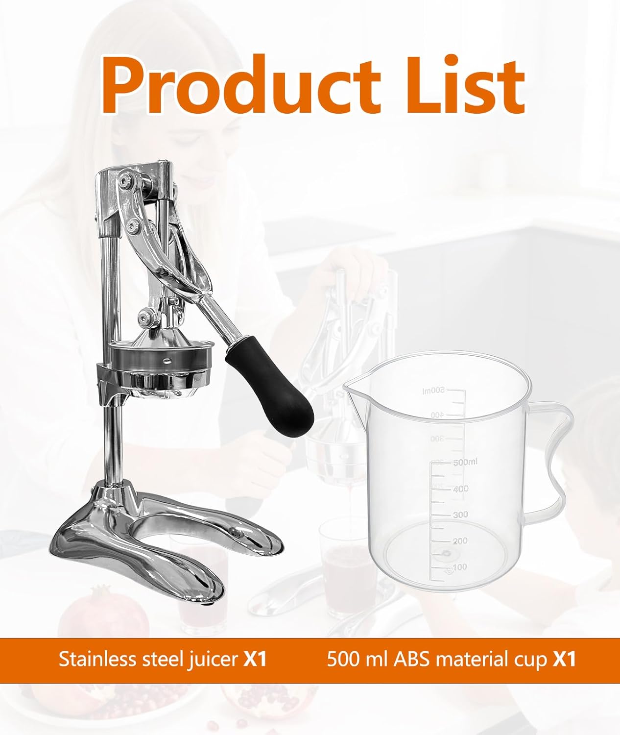 Exprimidor manual acero inox para cítricos con taza medidora
