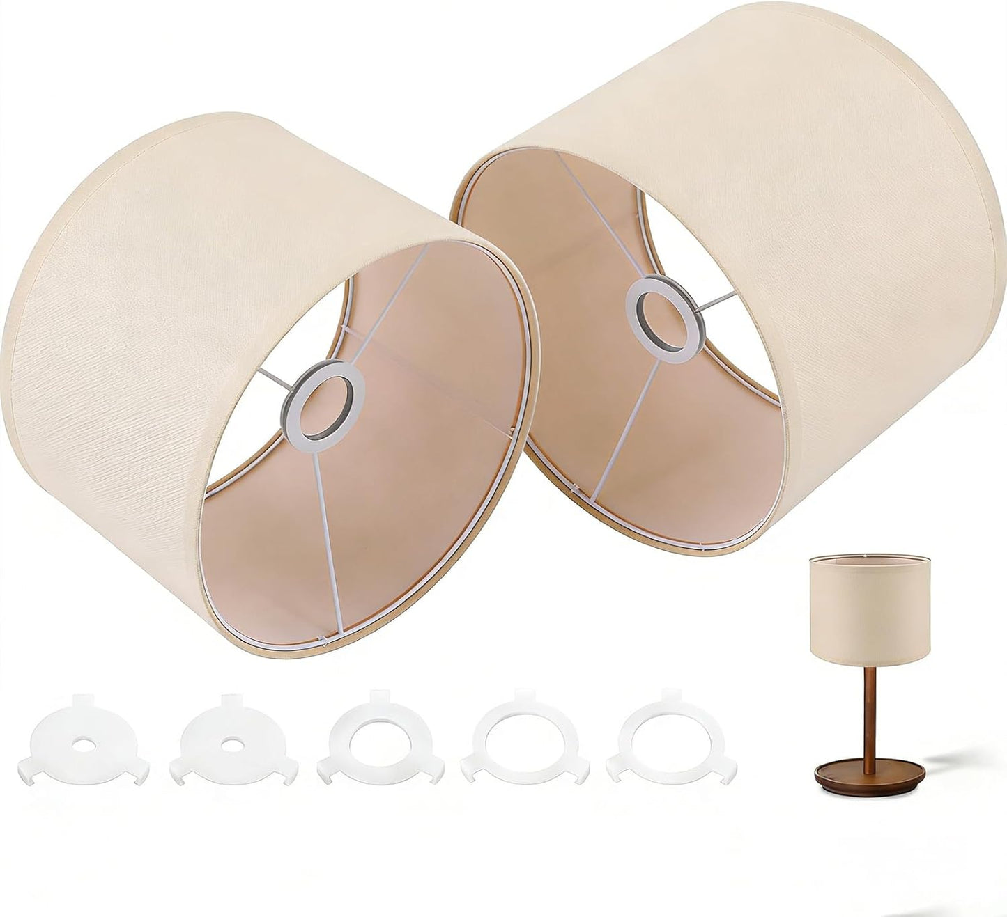 2 Pantallas Lino Tambor Beige 8.66pulg Adaptador E27-E26