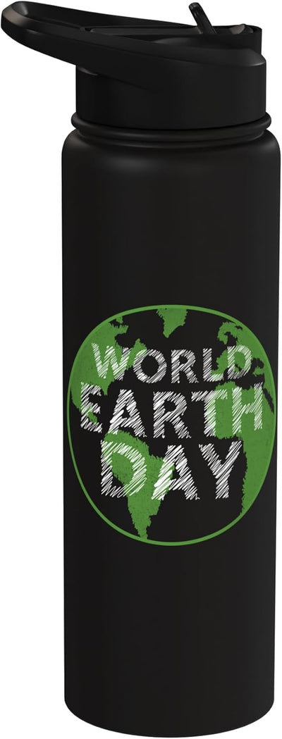 Botella de agua acero inoxidable aislada Día de la Tierra