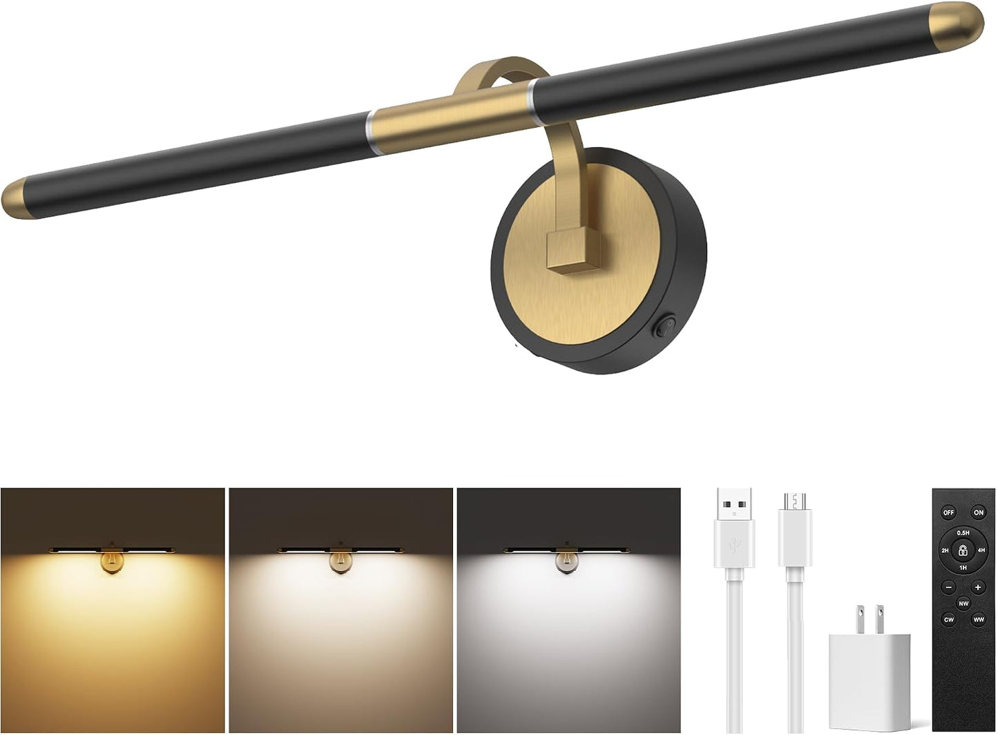 Luz inalámbrica 24pulg negro y dorado para arte