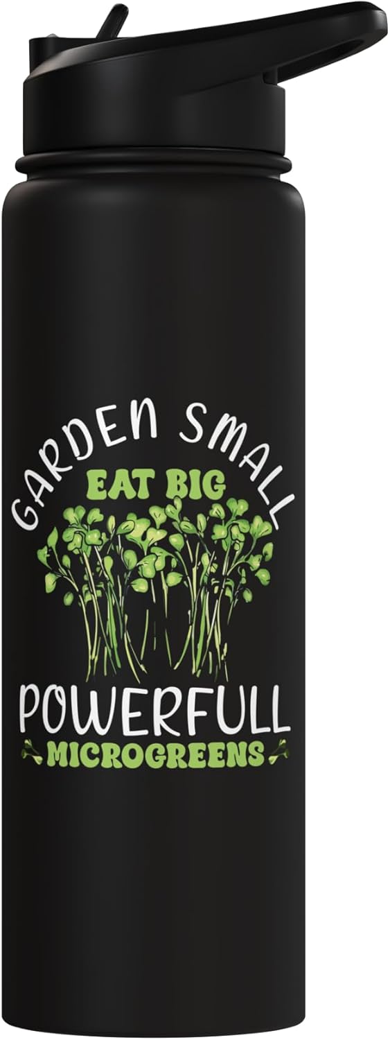 Botella de agua aislada acero inoxidable microgreens