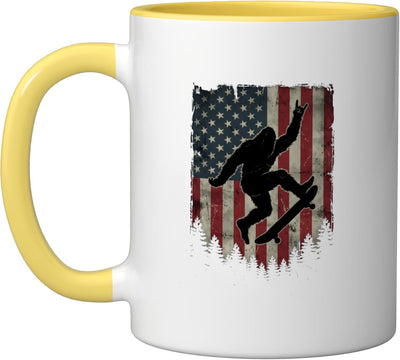 Taza Cerámica Bigfoot Bandera Americana 4 de Julio Amarillo