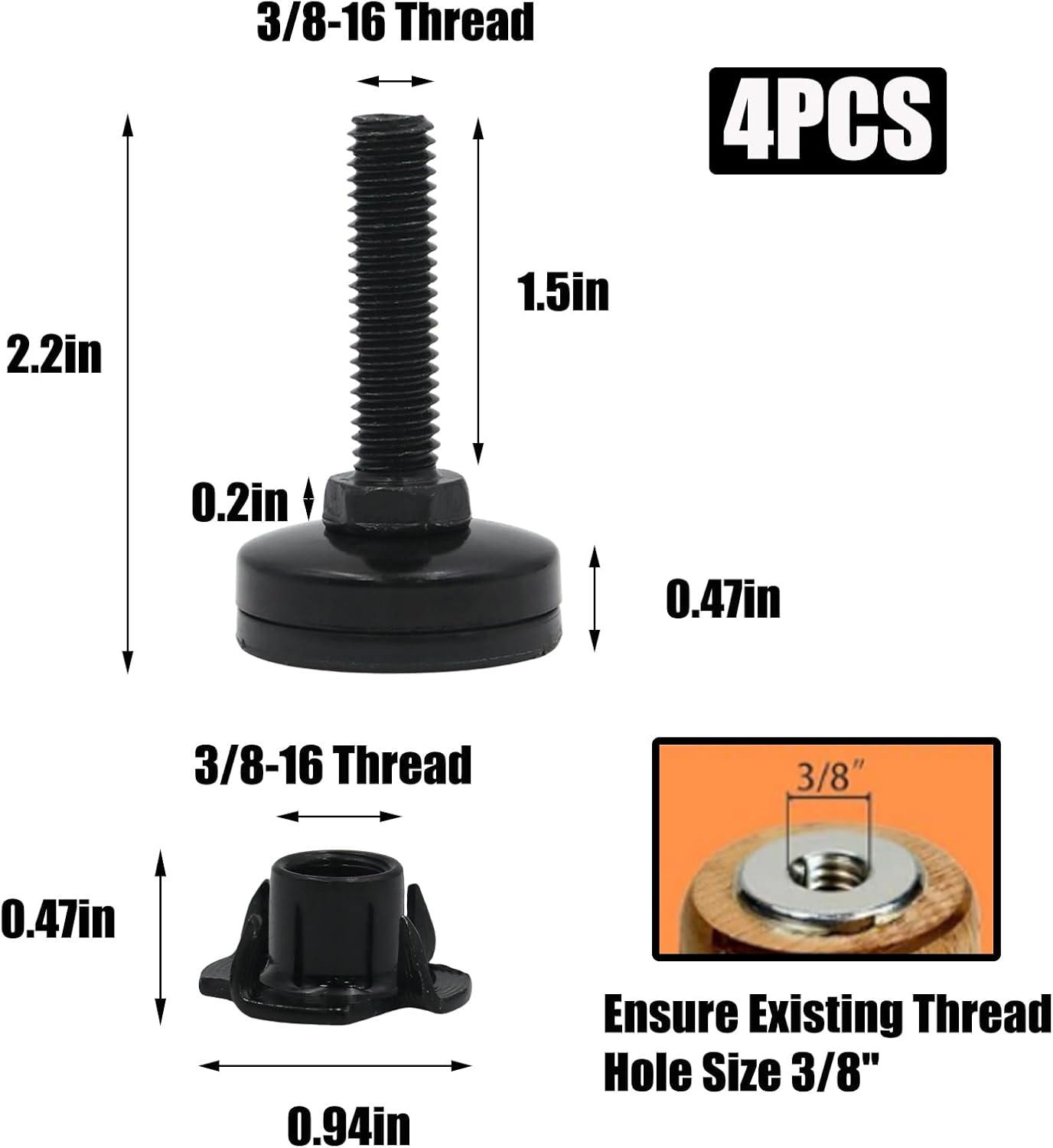 Set 4 Niveladores Ajustables para Muebles Soporte 2640lb