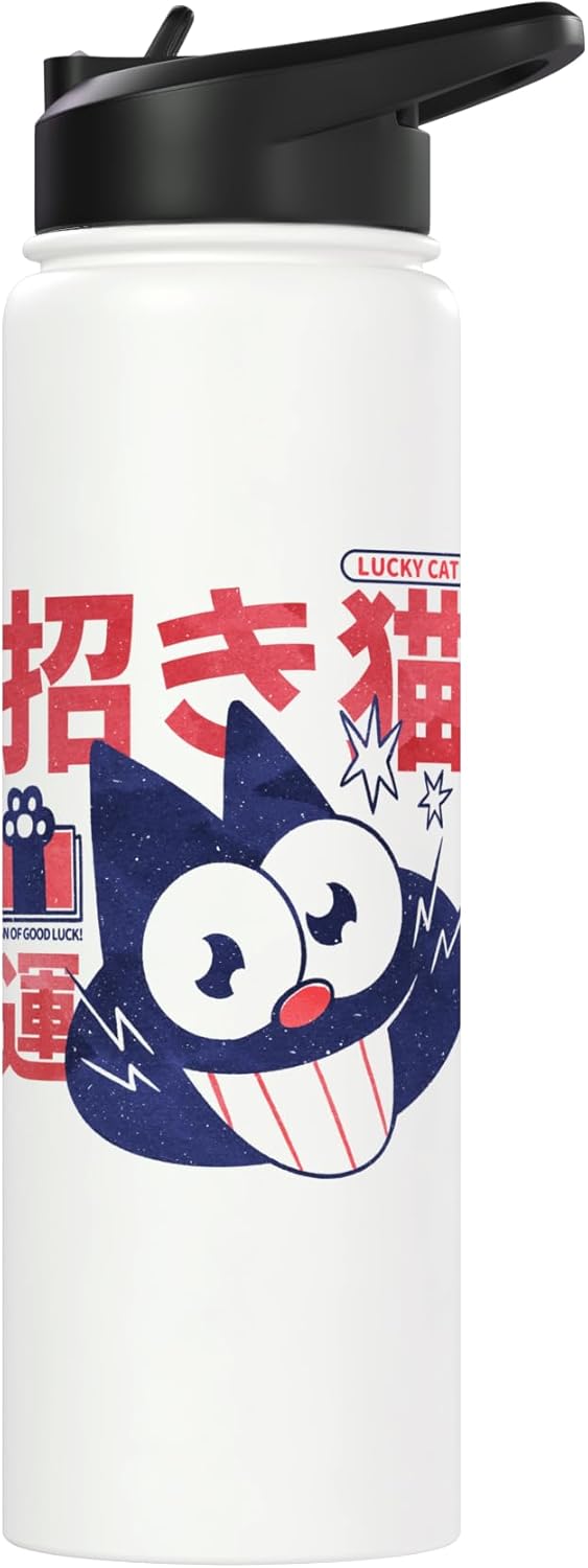 Botella agua acero inox aislada gato Maneki-Neko