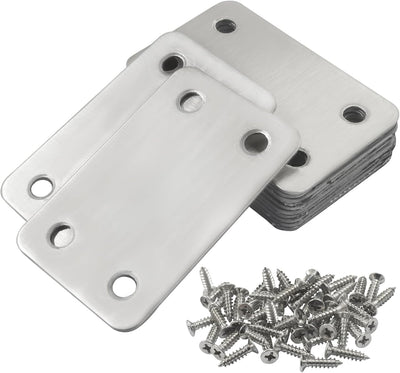 Pack 12 placas acero inox 2.4x1.5pulg conector reparación mueble