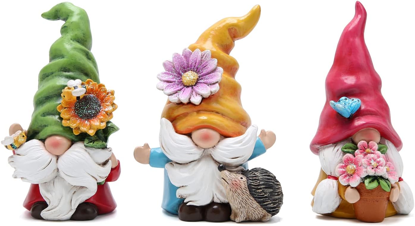 Set 3 Gnomos Decoración Primavera Verano Jardín