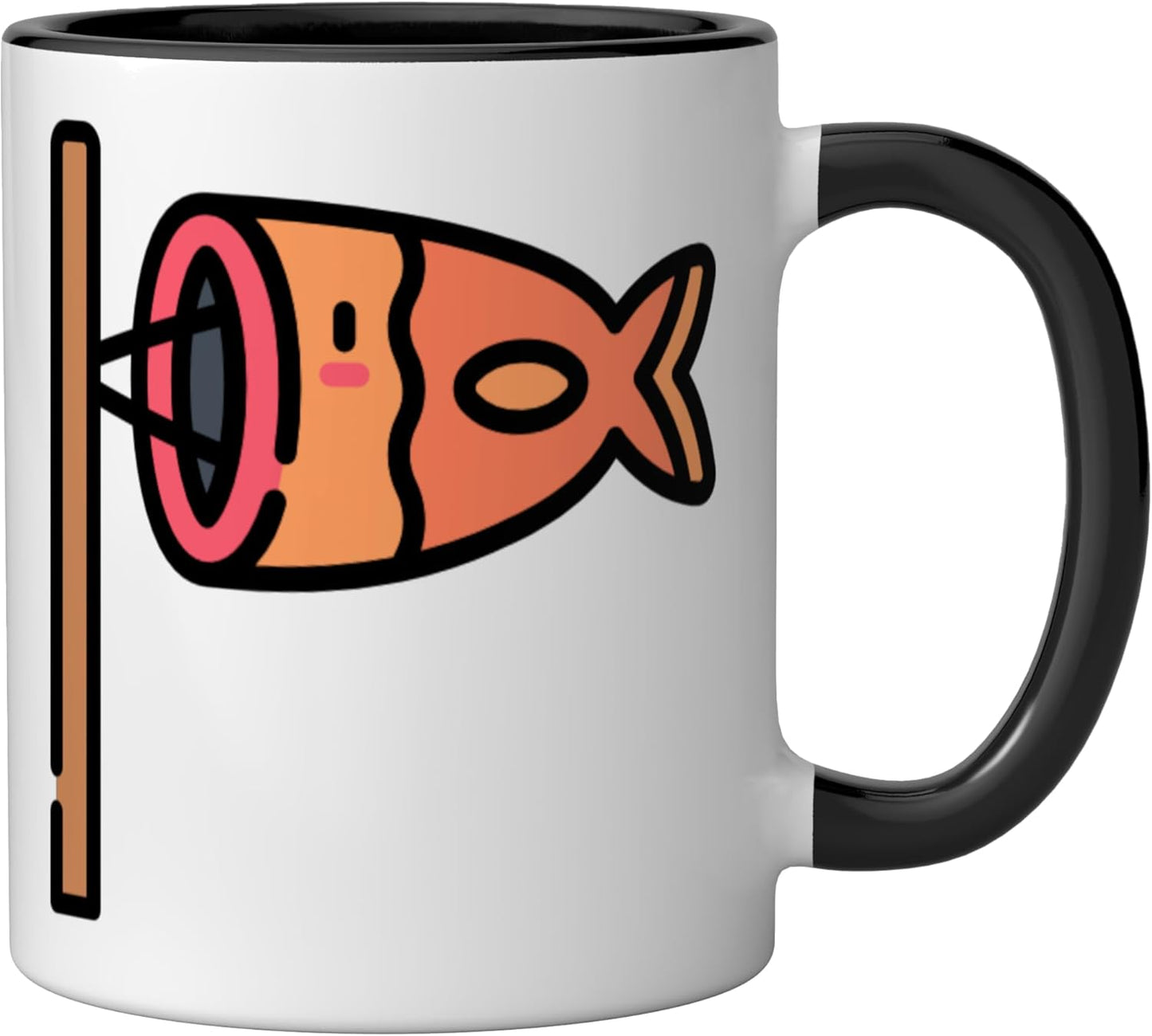 Taza cerámica japonesa de koi con kanji en negro y blanco