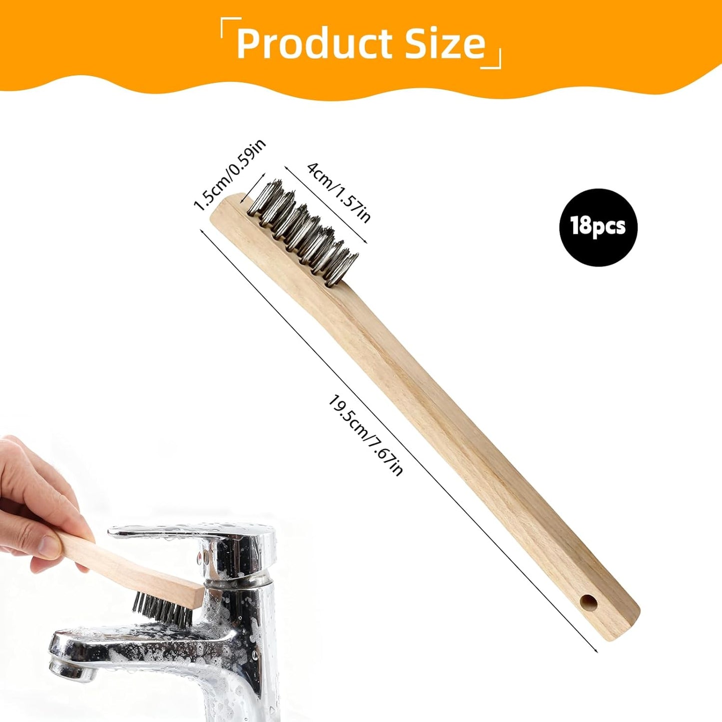 Set 18 Cepillos Alambre Mango Madera Acero Inox 7.7pulg