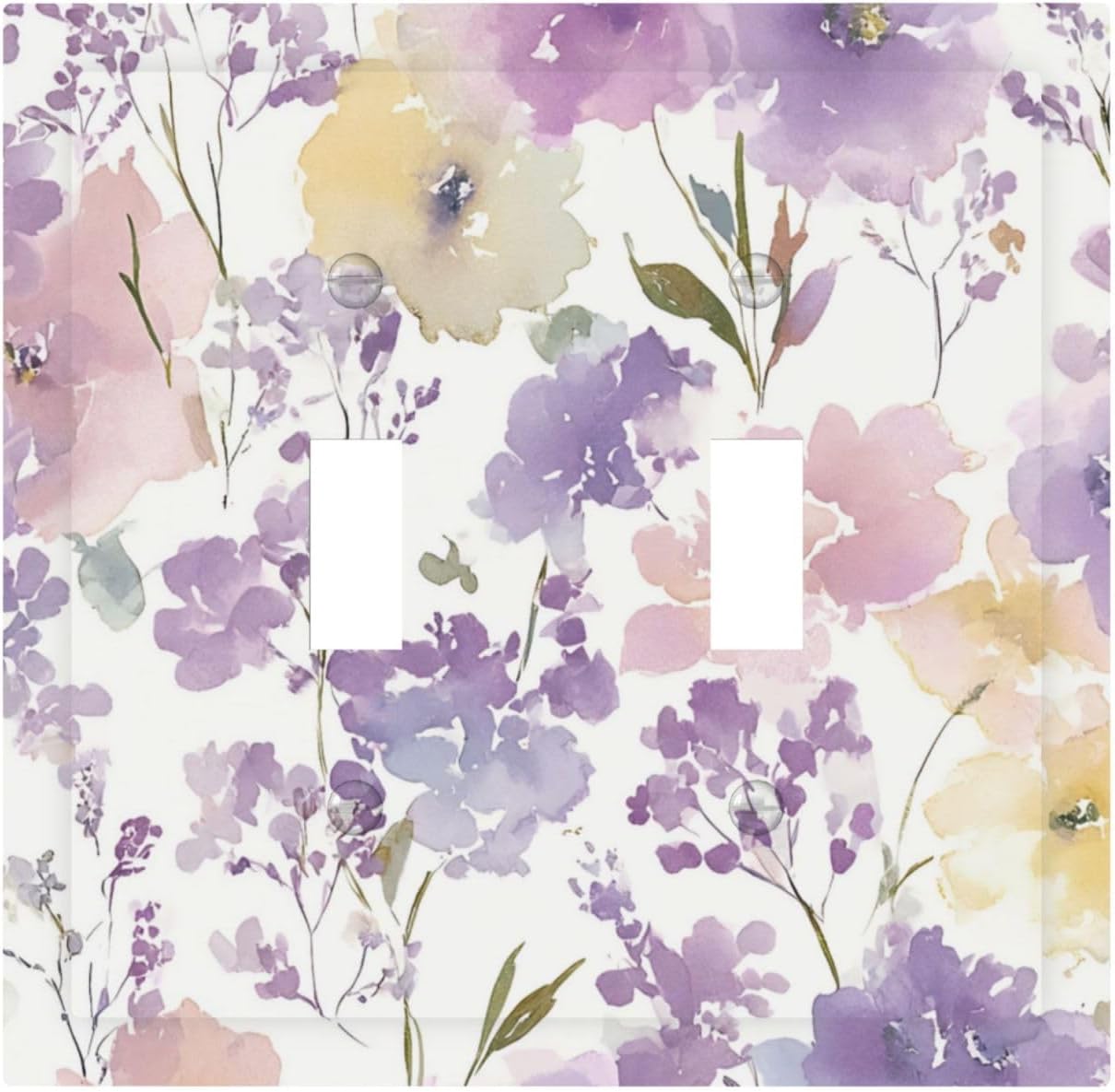 Placa decorativa interruptor luz morado floral acuarela