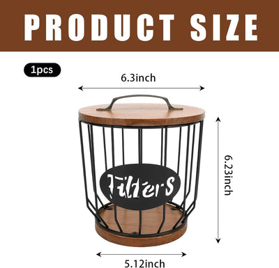 Soporte para filtro de café con tapa de madera y cesta de alambre negro para taza K