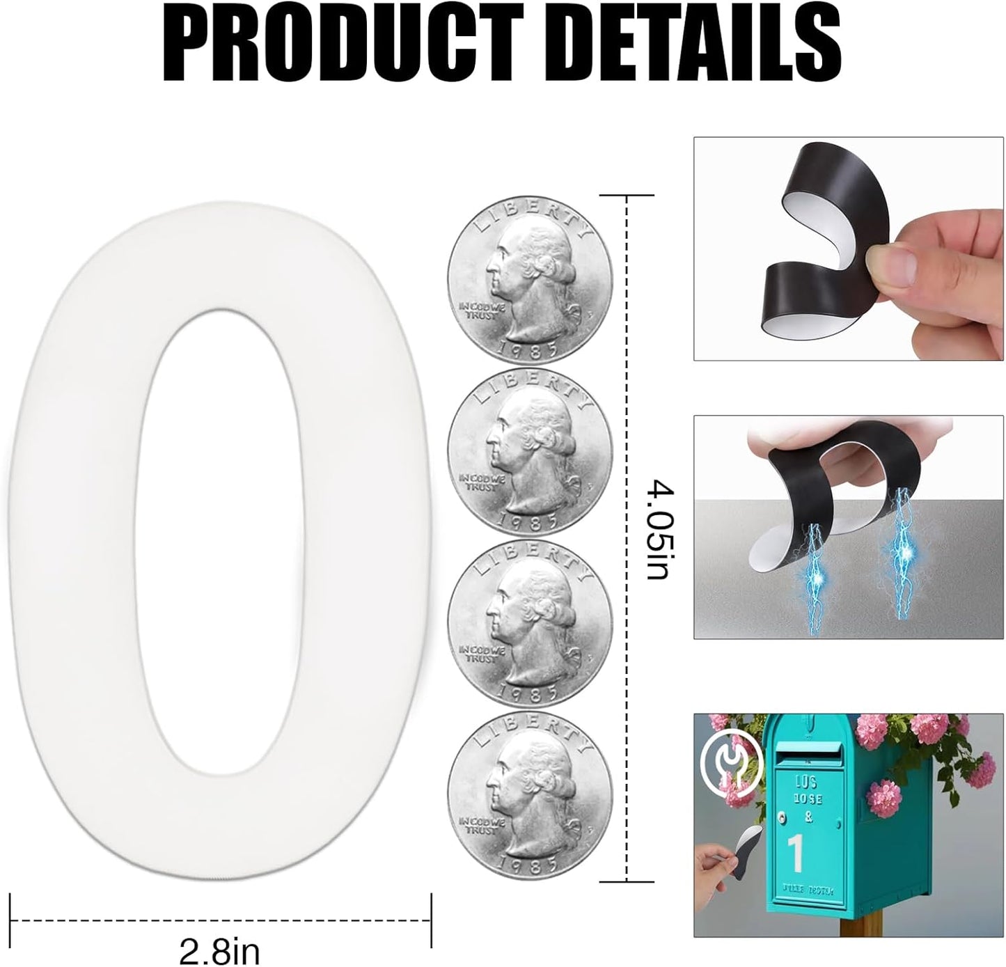 Números magnéticos para buzón 4pulg blanco reutilizables 0-9